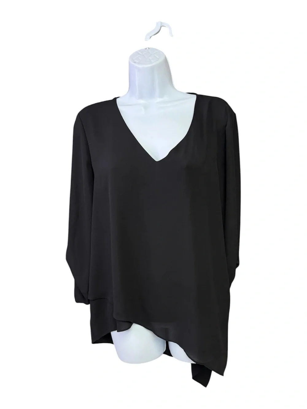Michael Kors Black V-Neck Asymmetric Tunic size 8 gold accents on sleeves